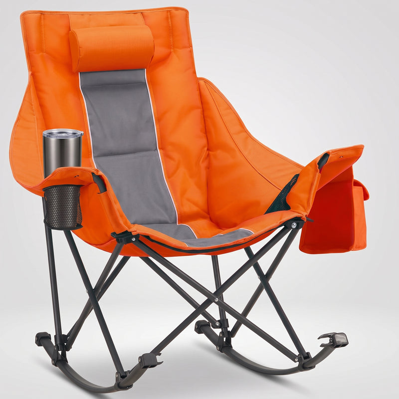 Oversized Folding Rocking Camping Chair with Padded Headrest - 1