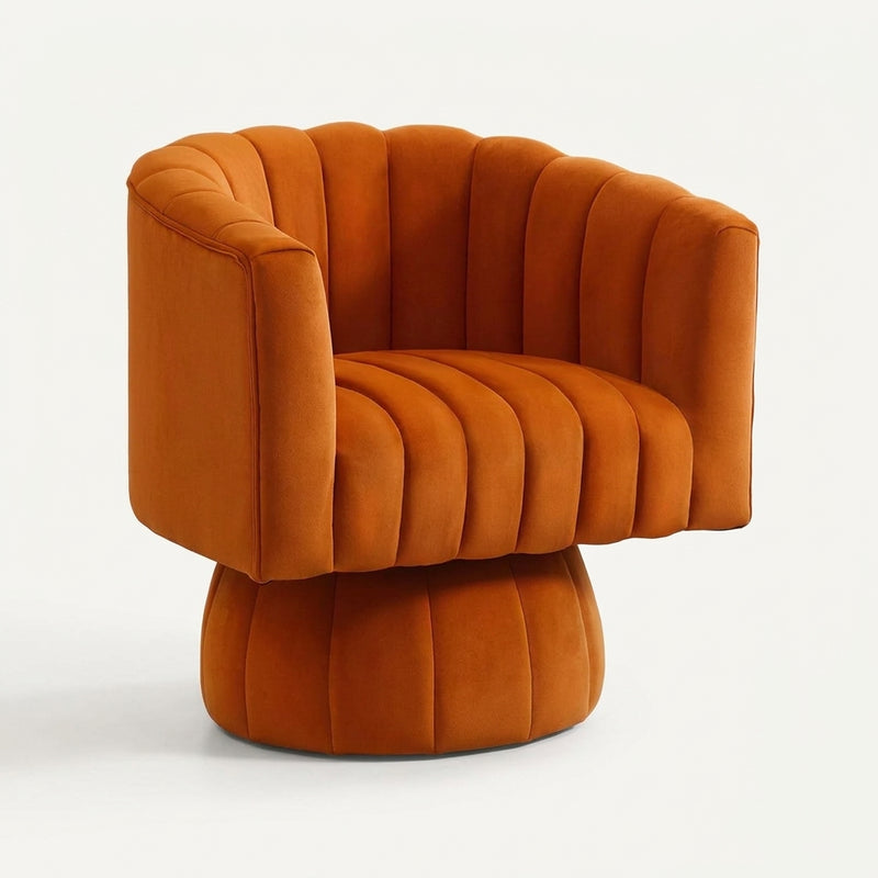 Channel Tufted Swivel Accent Chair – Velvet Barrel Chair - 1