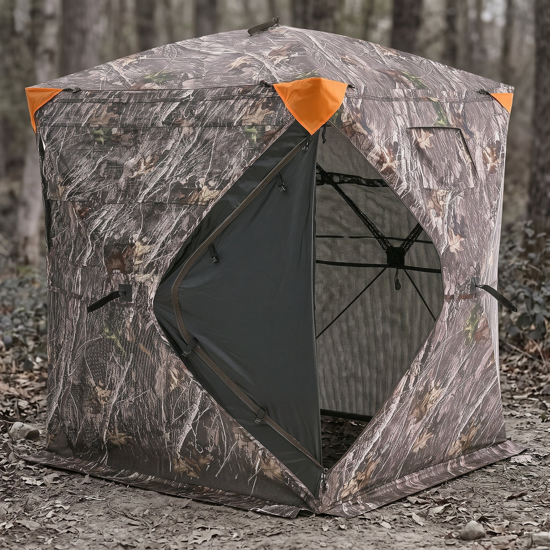 Silent Pop Up Hunting Blind with 270° See Through View – Waterproof Camo Ground Blind Tent for Turkey and Deer Hunting, 1-7 Person Capacity - 1