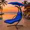Navy Blue Outdoor Swing Chair - Hanging Chaise Lounger with Removable Shade Canopy & Comfort Pillow for Patio
