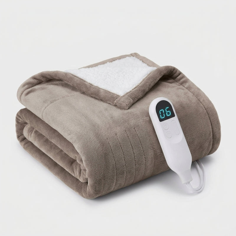 Heated Throw Blanket – Flannel & Sherpa, 6 Heat Levels - 1