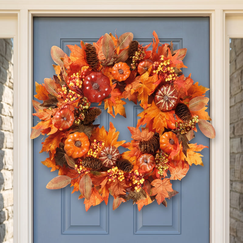 Pumpkin Wreath for Front Door – Fall Farmhouse Décor - 1