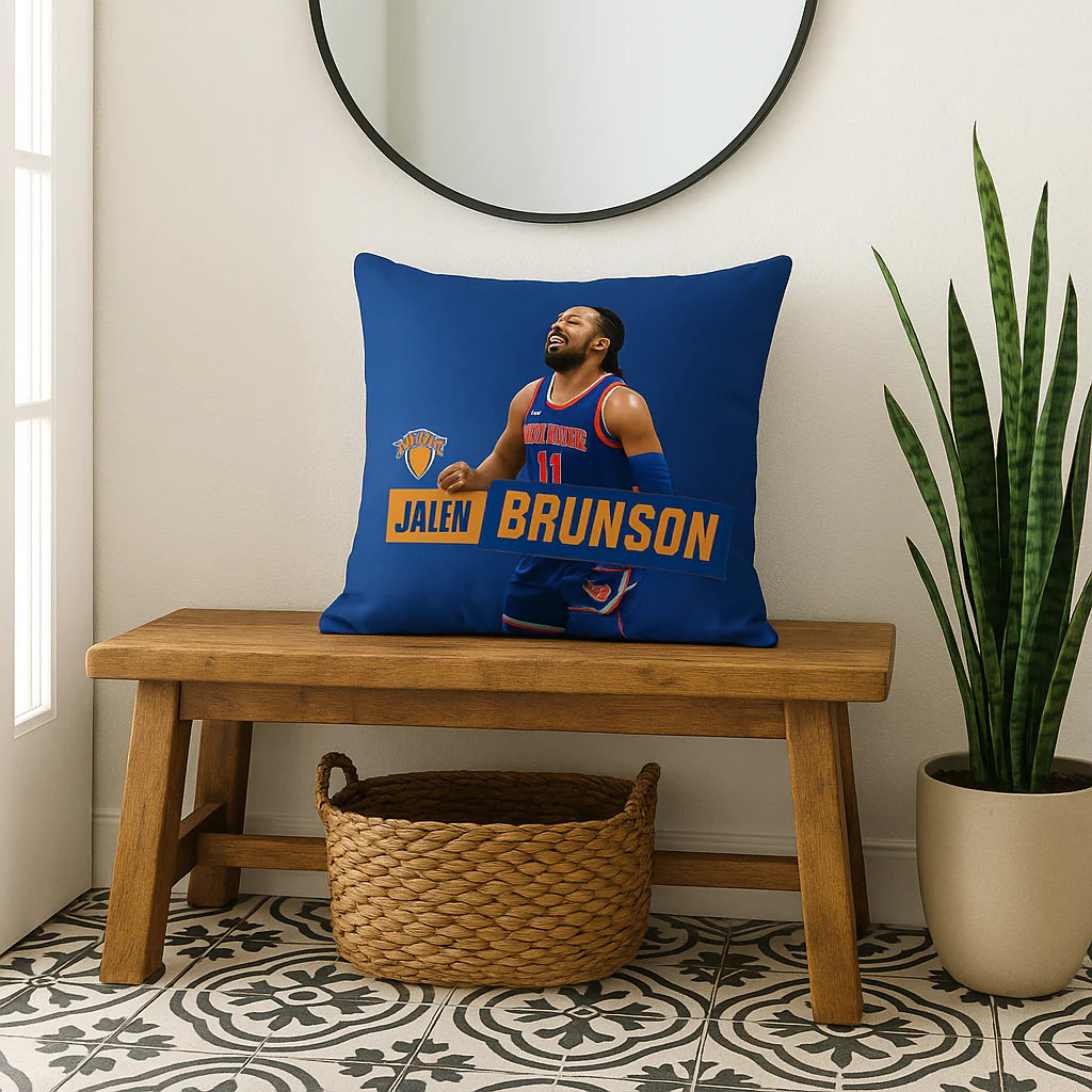 Premium and stylish 18" x 18" New York Knicks NBA Jalen Brunson Throw Pillow