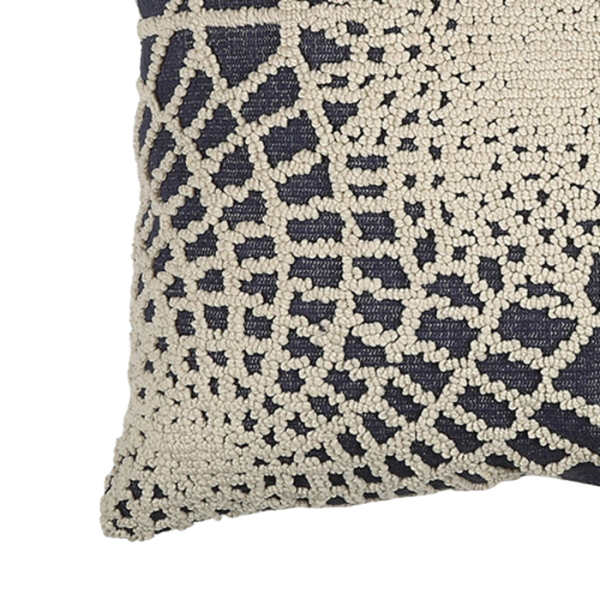 Premium 20" Blue and Ivory Hand Woven Abstract Indoor Outdoor Throw Pillow Cover With Texture - Bohemian Style Weather-Resistant Cotton