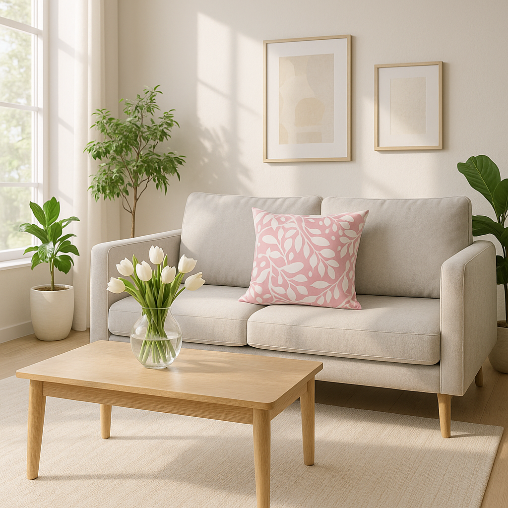 Premium 20" Pink and White Botanical and Geometric Indoor Outdoor Throw Pillow - Reversible Contemporary Design with Weather-Resistant Polyester
