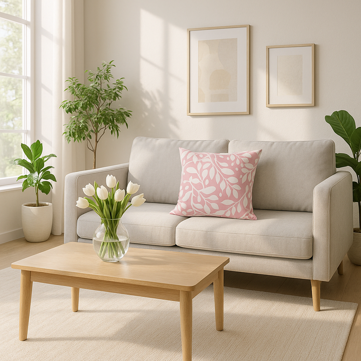 Premium 20" Pink and White Botanical and Geometric Indoor Outdoor Throw Pillow - Reversible Contemporary Design with Weather-Resistant Polyester