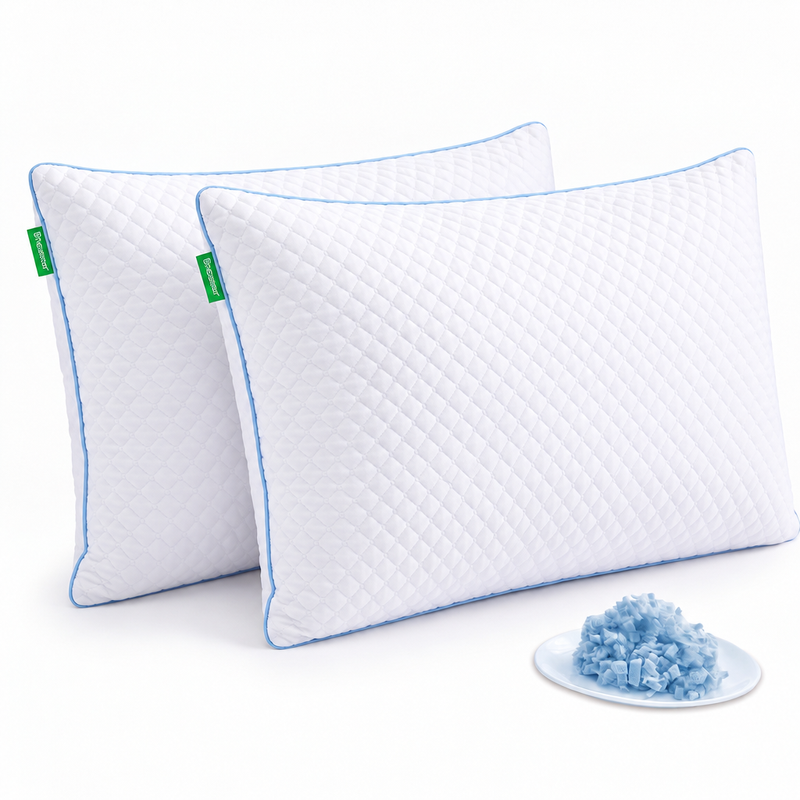 Gel Memory Foam Pillows, Set of 2 – Firm Quilted & Dual-Sided Cooling - 1