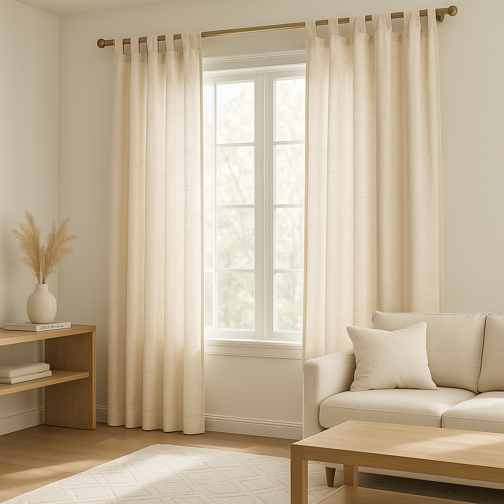 Natural Linen Curtains 52 x 84 Inch 2 Panels Set - Premium Semi-Sheer Light Filtering Window Treatments for Modern Home Décor