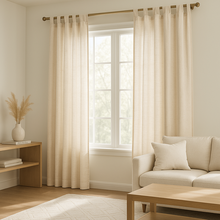 Natural Linen Curtains 52 x 84 Inch 2 Panels Set - Premium Semi-Sheer Light Filtering Window Treatments for Modern Home Décor