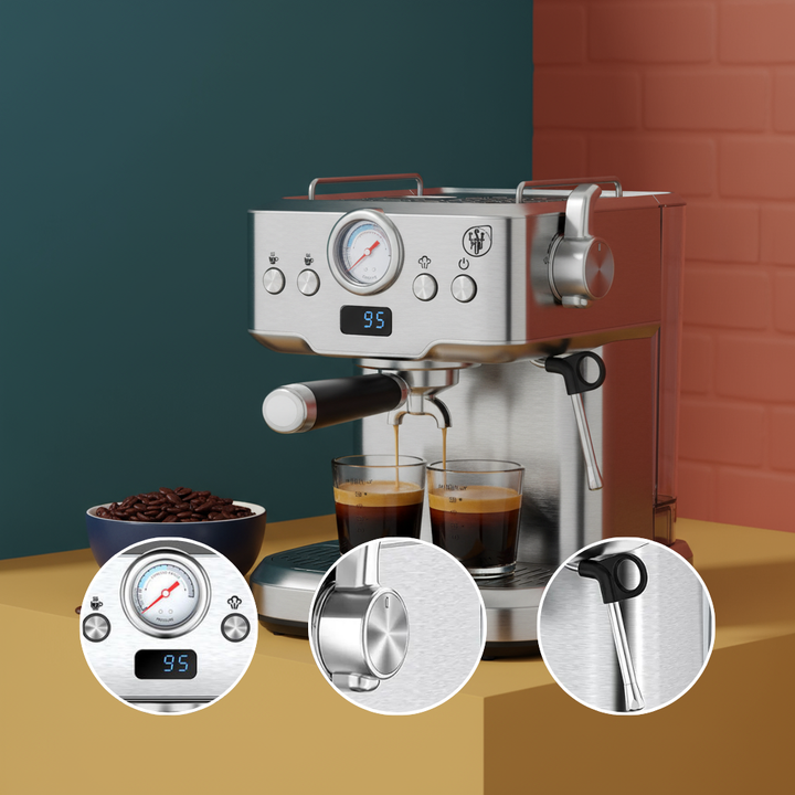 PlumChef Espresso Machine 20 Bar Professional Compact Household Coffee Espresso Maker with Milk Frother Steam Wand Pressure Gauge 60oz Water Tank Low Noise and Fast Coffee Machine for Cappuccino Latte