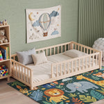 Montessori Floor Bed with Fence & Door, Wood & MDF, Safe color & stain for kids - 1