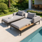 TOPMAX Modern Outdoor Daybed - Premium 2-in-1 Patio Metal Daybed with Acacia Wood Side Tables, Padded Chaise Lounges for Poolside, Balcony & Deck in Elegant Gray