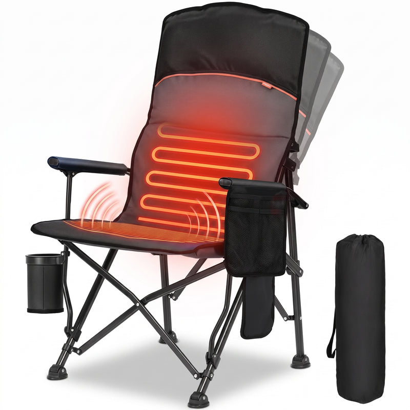 Heated Camping Chair for Adult Outdoor Activities - Portable Folding Heated Chair with 3 Adjustable Heat Levels, Heating Backrest Cushion Support 264LBS for Patio Camping (Battery Not Included) - 1