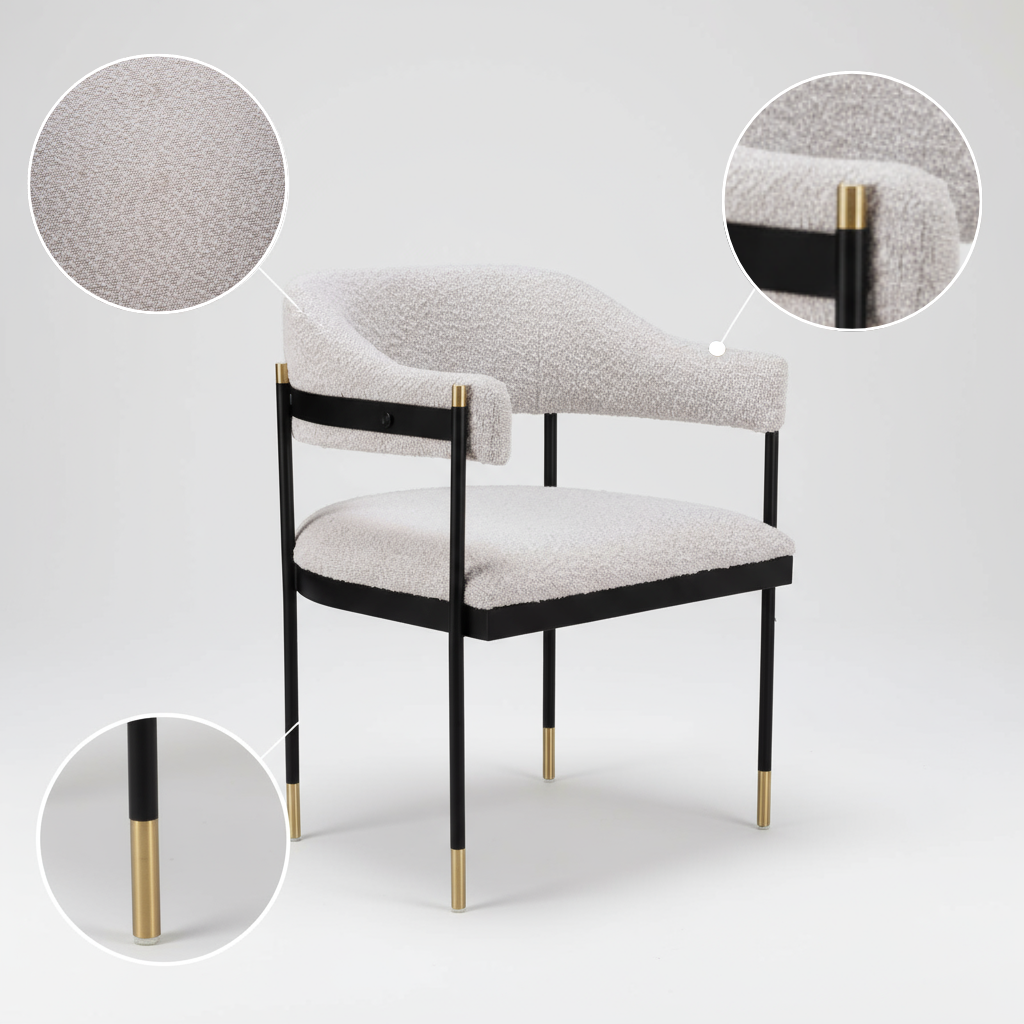Zadar Dining Chair Misty Gray – Luxurious Teddy Fabric with Armrests & Steel Frame | Contemporary Dining Room Furniture | Trufairs