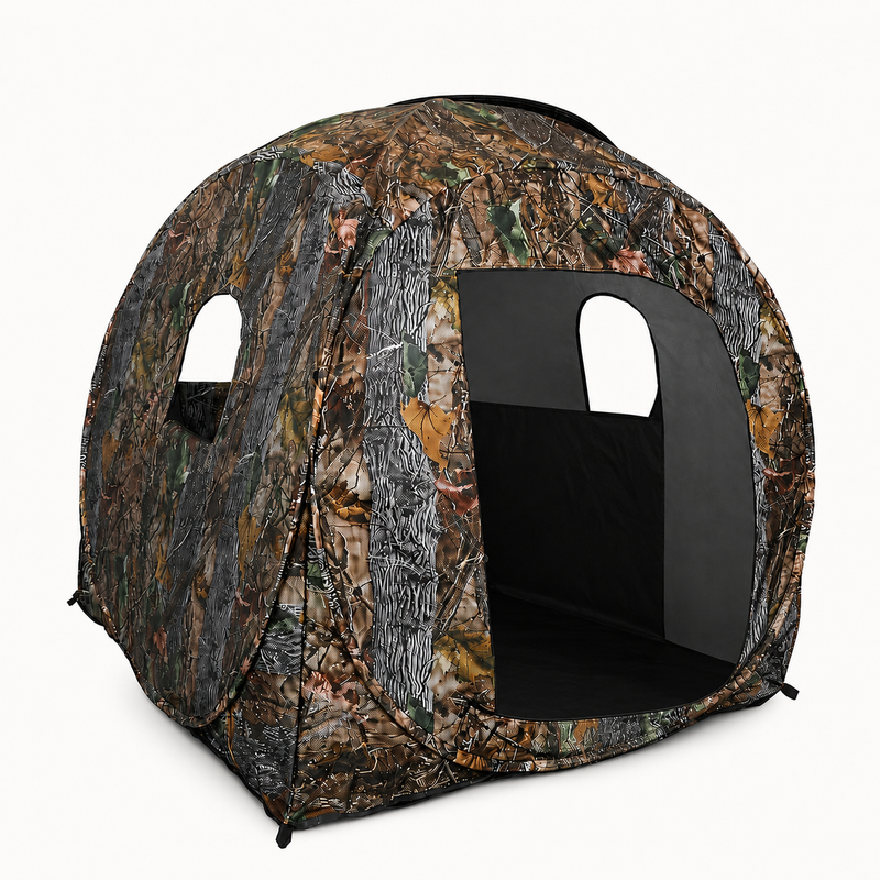 Hunting Blind with Floor Mat, 360 Degree See Through Ground Blind with Carrying Bag, 2/3/4 Person Pop Up Camouflage Tent Portable Concealed Shelter - 1
