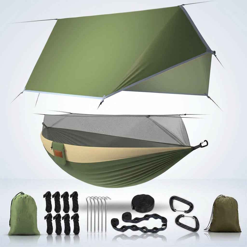 CAMPING HAMMOCK TENT WITH RAIN FLY & MOSQUITO NET – 2-PERSON CAMPING KIT