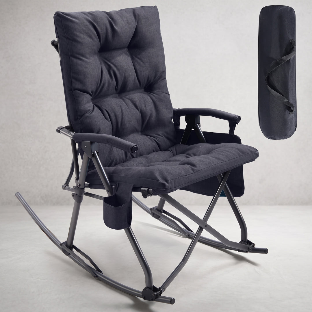 Oversized Folding Rocking Camping Chair with Padded Comfort & Portable Design - 1