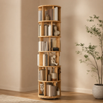 Rotating Bookshelf Tower – 360° Spinning Bookcase | 5 & 6-Tier, Solid Wood & MDF - 1