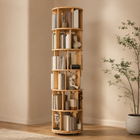 Rotating Bookshelf Tower – 360° Spinning Bookcase | 5 & 6-Tier, Solid Wood & MDF - 1