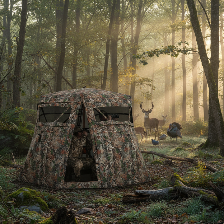 360° One Way See-Through Ground Hunting Blind – Camouflage Deer & Turkey Hunting Blind with Fiberglass Poles and Carrying Bag | Trufairs