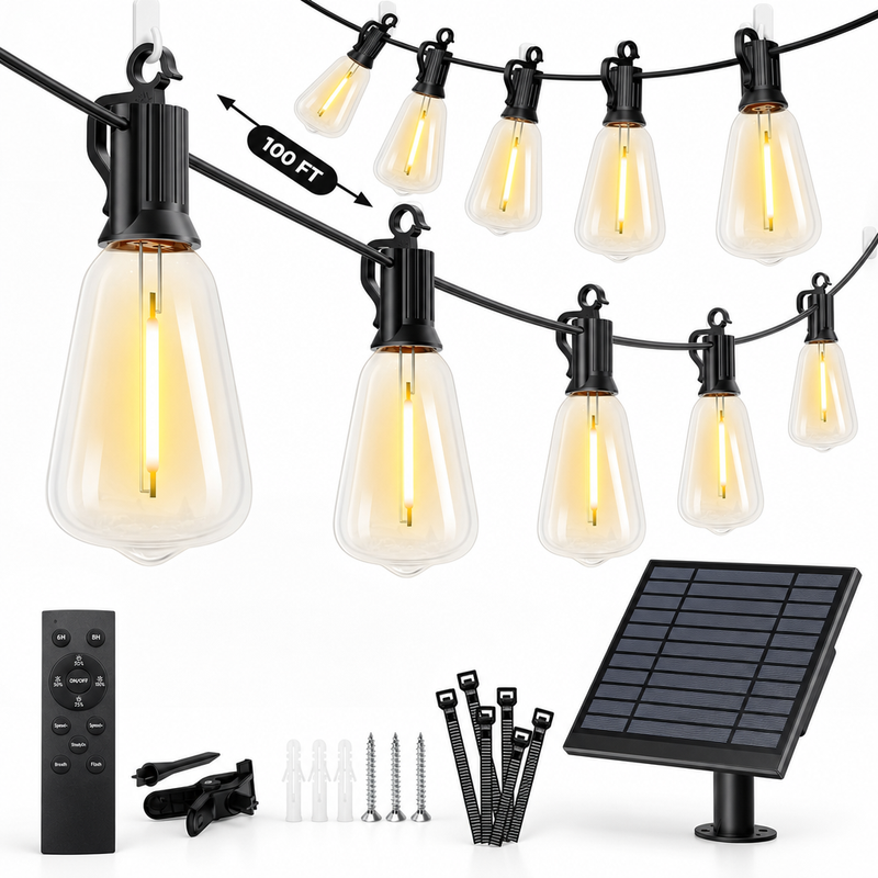 Outdoor Solar String Lights with Remote — Black, 37–108 ft - 1