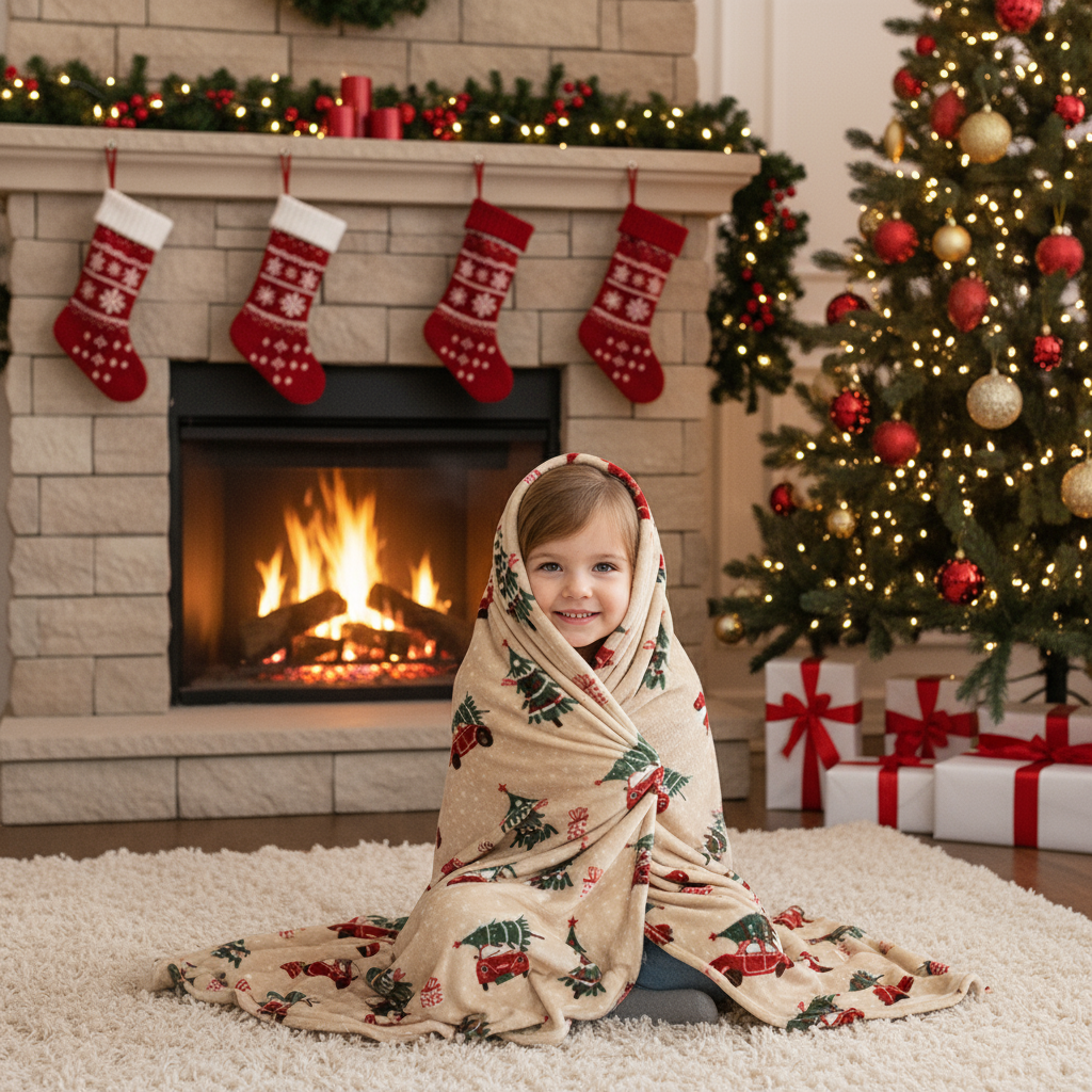 Kathy Ireland Christmas Flannel Fleece Plush Throw Blanket