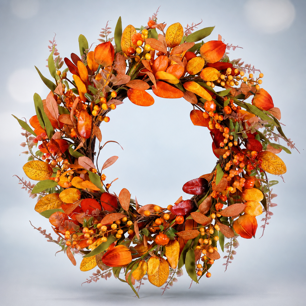 Fall Wreath for Front Door – Artificial Autumn Wreath with Pumpkins, Sunflowers & Peonies, 22 Inch, Farmhouse Harvest Décor for Porch, Wall & Thanksgiving - 1