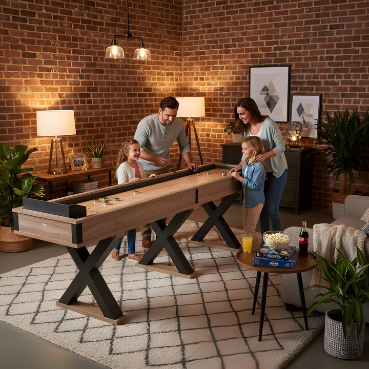9 ft LED Shuffleboard Table – Sturdy 2-in-1 Shuffleboard and Bowling Set | Family Game Room Essential | Trufairs