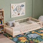 Montessori Floor Bed with Fence & Door, Wood & MDF, Safe color & stain for kids - 1