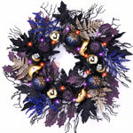 HALLOWEEN WREATH WITH LIGHTS FOR FRONT DOOR – PRE-LIT PUMPKIN, WITCH & GOTHIC PORCH DÉCOR - 1