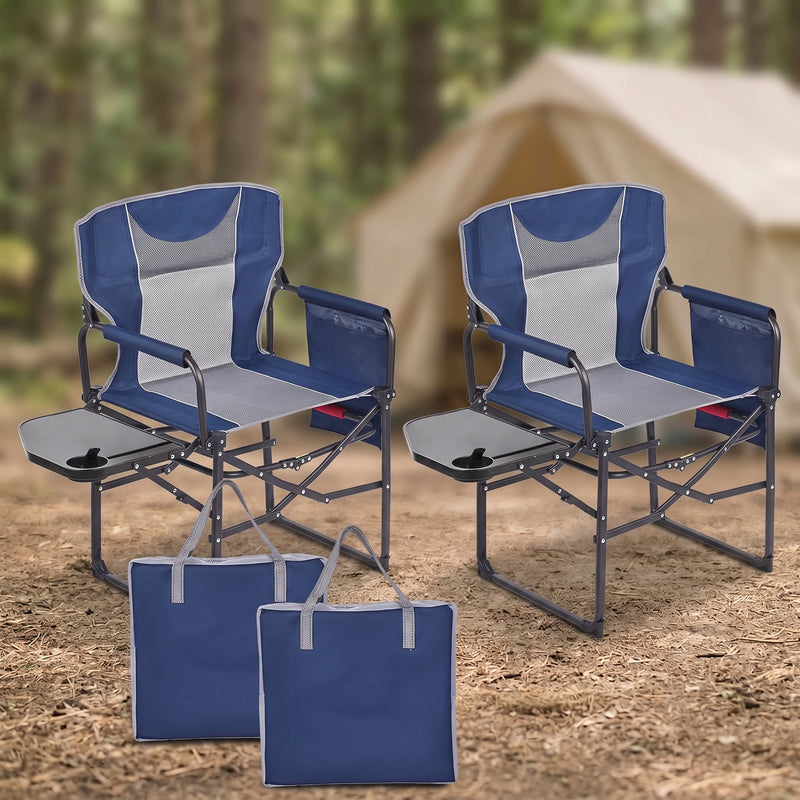 Camping Directors Chair, Heavy Duty,Oversized Portable Folding Chair with Side Table, Pocket for Beach, Fishing,Trip,Picnic,Lawn Blue - 1