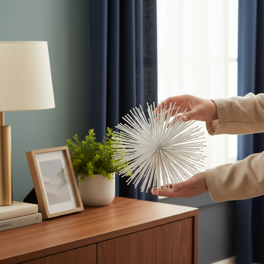 8" Silver Metal Spiky Sphere Tabletop Sculpture