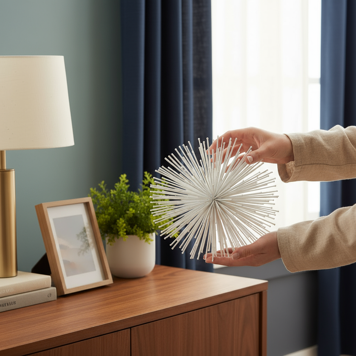 8" Silver Metal Spiky Sphere Tabletop Sculpture