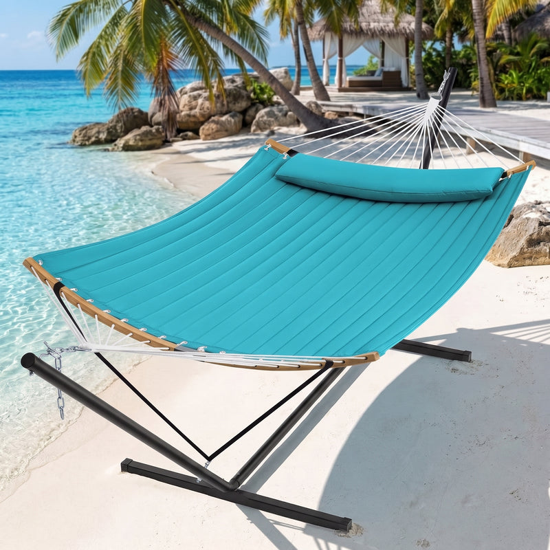 2-Person Outdoor & Indoor Hammock with Adjustable Height, Pillow & Stand – Portable, Sturdy, Colorful - 1