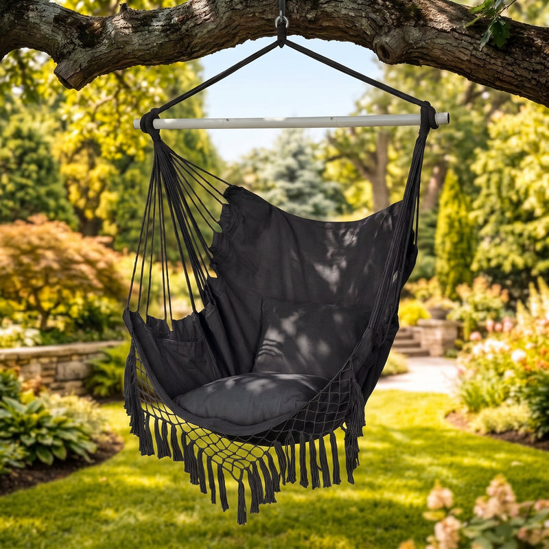 Boho Macramé Fringe Double Hammock Swing – Ultimate Comfort & Style - 1