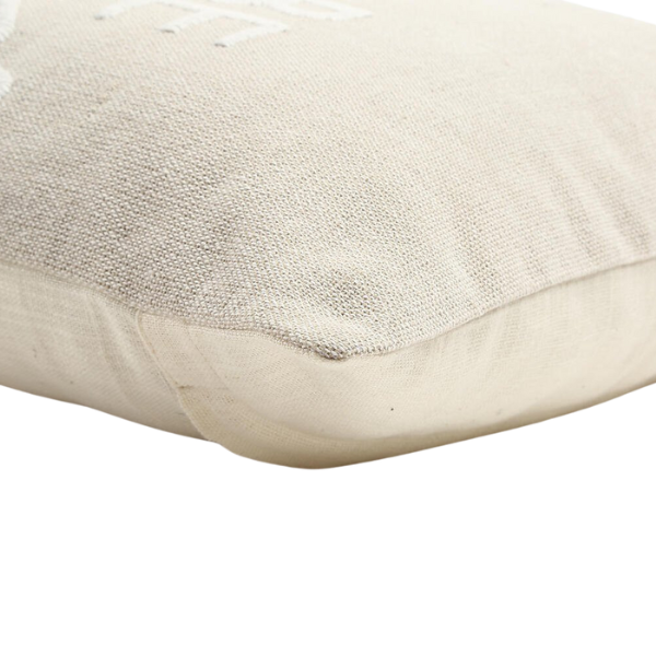 20" Natural and Coral Hand Woven Text Indoor Outdoor Throw Pillow Cover With Embroidery