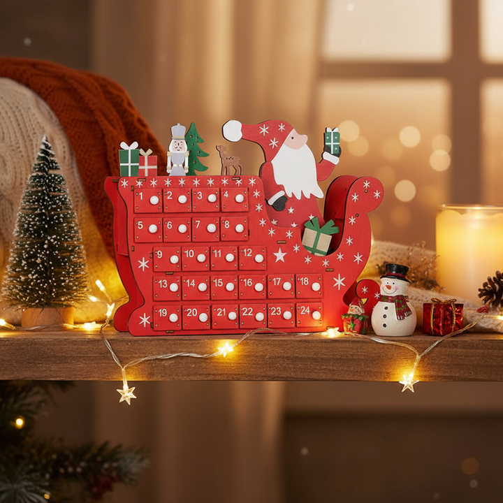 HOMCOM Wooden Christmas Advent Calendar with 24 Countdown Drawers, Reusable Holiday Decor Xmas Gift for Kids Adults, Red
