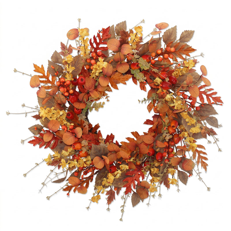 22-Inch Artificial Fall Wreath for Front Door – Berry, Pumpkin & Floral Styles - 1
