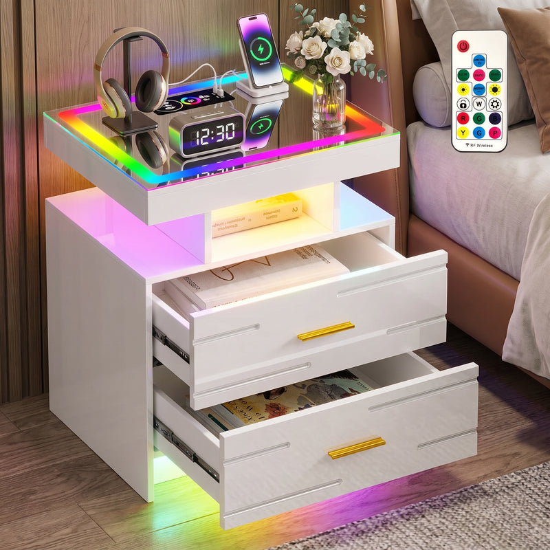 NIGHTSTAND WITH CHARGING STATION – LED, USB-C & DRAWERS - 1
