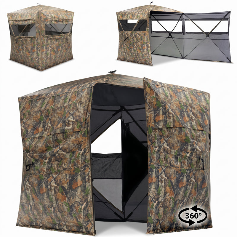 SucceBuy Hunting Blind, 270° & 360° See Through Ground Blind, 2-3 Person / 3-4 Person Pop Up Deer Blind for Hunting with Carrying Bag, Portable Tent - 1