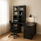 ModernSpace Executive Pro L-Shaped Corner Computer Desk with Integrated Bookshelf Hutch & Storage System — Black