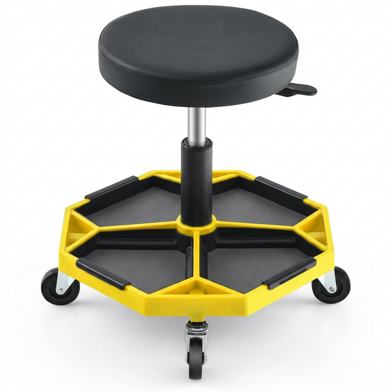 360° Swivel Pneumatic Mechanic Stool — 300–330 lbs Capacity, Padded Seat | Trufairs - 1