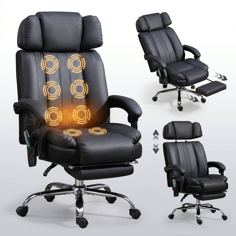 Executive Office Chair with Heat and Massage – High Back Reclining PU Leather Desk Chair with Footrest - 1