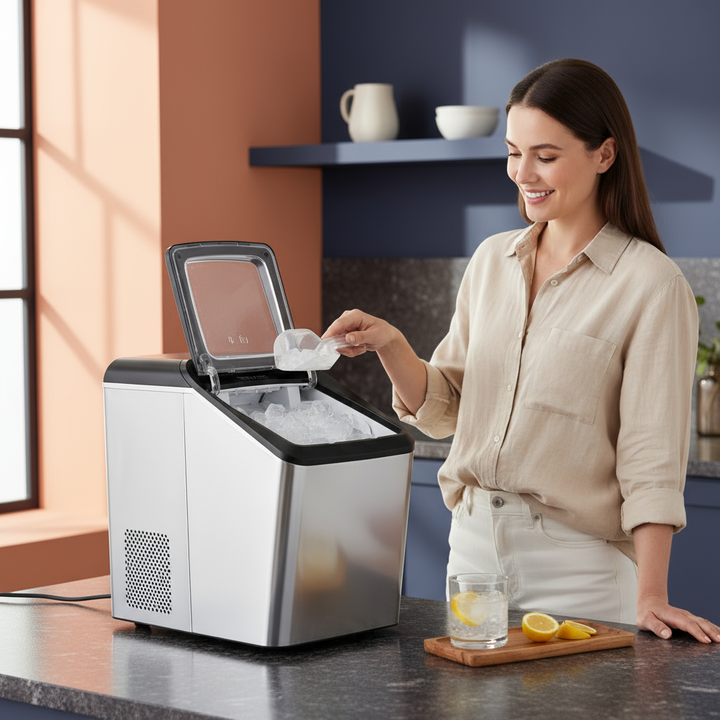 VEVOR Countertop Ice Maker, 30lbs in 24Hrs, Auto Self-Cleaning Portable Ice Maker with Ice Scoop, Basket and Drainpipe, 2 Ways Water Refill Stainless Steel Ice Machine for Home Kitchen Office Party