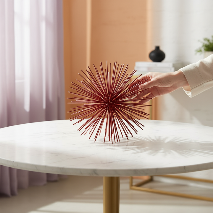 8" Silver Metal Spiky Sphere Tabletop Sculpture