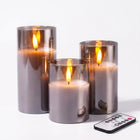 Flameless Candles with Remote & Timer – Glass Pillar Set of 3 - 1