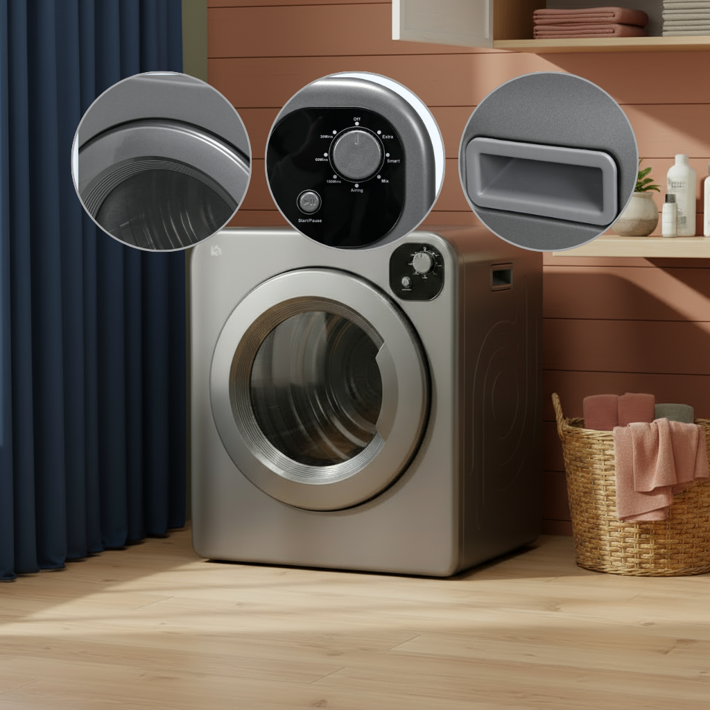 HOMCOM Compact Laundry Dryer 1300W Portable Clothes Dryer with 3.2 cu.ft Stainless Steel Drum, Front Load Electric Dryer, Gray