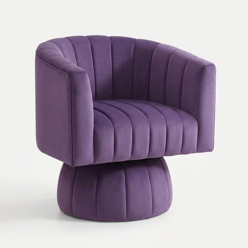 Channel Tufted Swivel Accent Chair – Velvet Barrel Chair - 1
