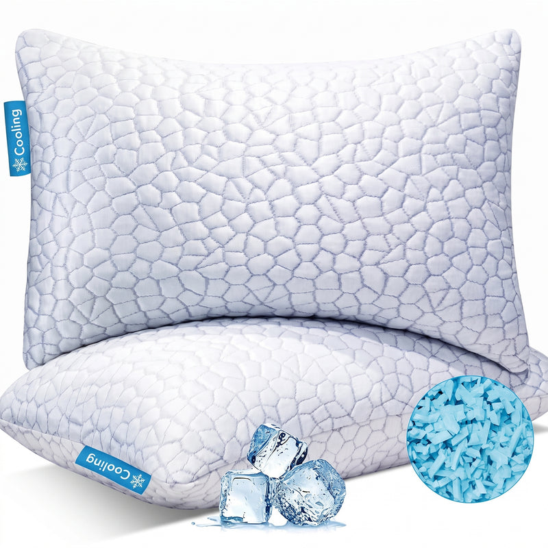 Gel Memory Foam Pillows, Set of 2 – Firm Quilted & Dual-Sided Cooling - 1