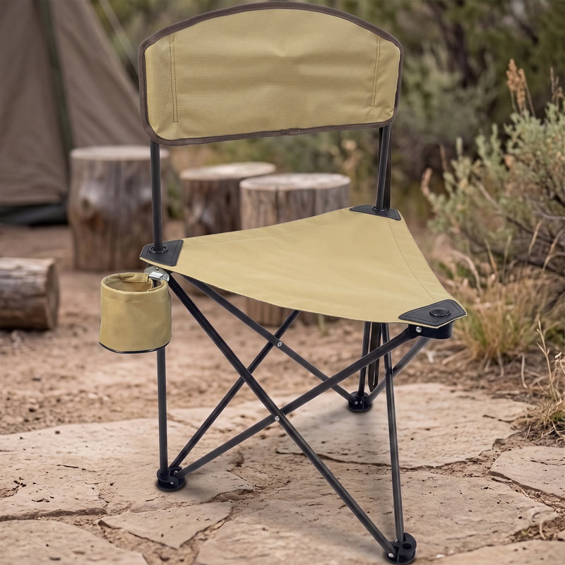 Tri-Lite Stool w/Back, Lightweight Portable Fishing Chair w/Cupholder and Carry Strap, Supports 225-Lb, Portable Outdoor Chair for the Hunting Blind, Camping, Travel, Hiking - 1
